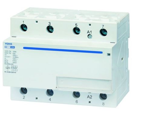 दीन रेल सिंगल फेज घरेलू एसी कॉन्टैक्टर 4 पोल IP20 100A 230V